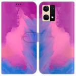 For OPPO Reno7 4G Watercolor Pattern Flip Leather Phone Case(Purple Red)