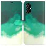 For Xiaomi Poco M4 5G Watercolor Pattern Flip Leather Phone Case(Cyan Green)