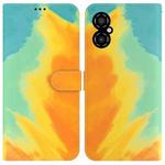For Xiaomi Poco M4 5G Watercolor Pattern Flip Leather Phone Case(Autumn Leaf)