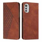 For Motorola Moto E32 4G/E32s Diamond Pattern Splicing Skin Feel Magnetic Phone Case(Brown)