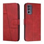 For Motorola Moto G62 5G Stitching Calf Texture Buckle Leather Phone Case(Red)