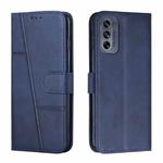 For Motorola Moto G62 5G Stitching Calf Texture Buckle Leather Phone Case(Blue)
