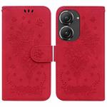 For Asus Zenfone 9 Butterfly Rose Embossed Leather Phone Case(Red)