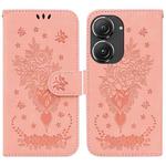 For Asus Zenfone 9 Butterfly Rose Embossed Leather Phone Case(Pink)