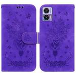 For Motorola Edge 30 Neo / Edge 30 Lite Butterfly Rose Embossed Leather Phone Case(Purple)