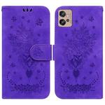 For Motorola Moto G32 Butterfly Rose Embossed Leather Phone Case(Purple)