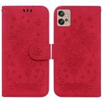 For Motorola Moto G32 Butterfly Rose Embossed Leather Phone Case(Red)