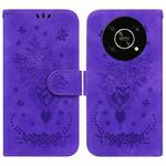 For Honor X9 / X9 5G Butterfly Rose Embossed Leather Phone Case(Purple)