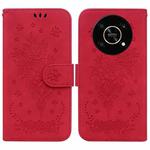 For Honor X9 / X9 5G Butterfly Rose Embossed Leather Phone Case(Red)