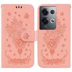For OPPO Reno8 Butterfly Rose Embossed Leather Phone Case(Pink)