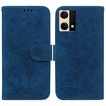 For OPPO Reno7 4G Butterfly Rose Embossed Leather Phone Case(Blue)
