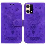 For OPPO Reno7 4G Butterfly Rose Embossed Leather Phone Case(Purple)