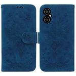 For Xiaomi Poco M4 5G Butterfly Rose Embossed Leather Phone Case(Blue)