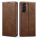 For Samsung Galaxy S21 5G LC.IMEEKE RFID Anti-theft Leather Phone Case(Brown)