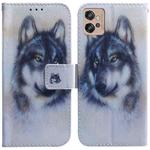 For Motorola Moto G32 Coloured Drawing Leather Phone Case(White Wolf)