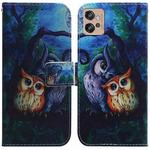 For Motorola Moto G32 Coloured Drawing Leather Phone Case(Oil Painting Owl)
