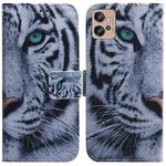 For Motorola Moto G32 Coloured Drawing Leather Phone Case(Tiger)