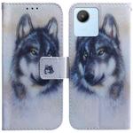 For Realme C30 Coloured Drawing Leather Phone Case(White Wolf)