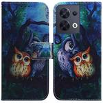For OPPO Reno8 Coloured Drawing Leather Phone Case(Oil Painting Owl)