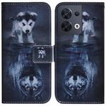 For OPPO Reno8 Coloured Drawing Leather Phone Case(Wolf and Dog)