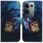 For OPPO Reno8 Pro+ Coloured Drawing Leather Phone Case(Oil Painting Owl)