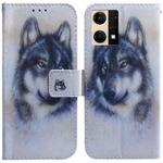 For OPPO Reno7 4G Coloured Drawing Leather Phone Case(White Wolf)