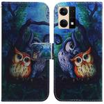 For OPPO Reno7 4G Coloured Drawing Leather Phone Case(Oil Painting Owl)