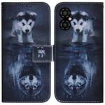 For Xiaomi Poco M4 5G Coloured Drawing Leather Phone Case(Wolf and Dog)