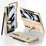 For Samsung Galaxy Z Fold4 GKK Integrated Magnetic Folding Phone Case with Pen Slot(Champagne Gold)