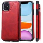 For iPhone 11 Shockproof Calf Texture Protective Case with Holder & Card Slots & Frame(Red)