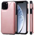 For iPhone 11 Pro Shockproof Calf Texture Protective Case with Holder & Card Slots & Frame(Rose Gold)