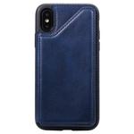 For iPhone X Shockproof Calf Texture Protective Case with Holder & Card Slots & Frame(Blue)