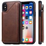 For iPhone X Shockproof Calf Texture Protective Case with Holder & Card Slots & Frame(Coffee)