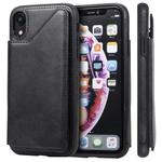For iPhone XR Shockproof Calf Texture Protective Case with Holder & Card Slots & Frame(Black)