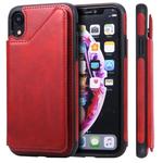 For iPhone XR Shockproof Calf Texture Protective Case with Holder & Card Slots & Frame(Red)