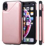 For iPhone XR Shockproof Calf Texture Protective Case with Holder & Card Slots & Frame(Rose Gold)