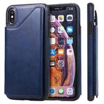 For iPhone XS Max Shockproof Calf Texture Protective Case with Holder & Card Slots & Frame(Blue)