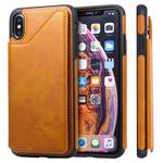 For iPhone XS Max Shockproof Calf Texture Protective Case with Holder & Card Slots & Frame(Brown)