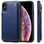 For iPhone XS Shockproof Calf Texture Protective Case with Holder & Card Slots & Frame(Blue)