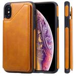 For iPhone XS Shockproof Calf Texture Protective Case with Holder & Card Slots & Frame(Brown)