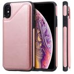 For iPhone XS Shockproof Calf Texture Protective Case with Holder & Card Slots & Frame(Rose Gold)