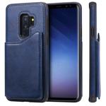 For Galaxy S9+ Shockproof Calf Texture Protective Case with Holder & Card Slots & Frame(Blue)