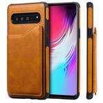 For Galaxy S10 5G Shockproof Calf Texture Protective Case with Holder & Card Slots & Frame(Brown)