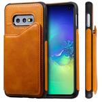 For Galaxy S10e Shockproof Calf Texture Protective Case with Holder & Card Slots & Frame(Brown)