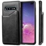For Galaxy S10+ Shockproof Calf Texture Protective Case with Holder & Card Slots & Frame(Black)