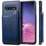 For Galaxy S10+ Shockproof Calf Texture Protective Case with Holder & Card Slots & Frame(Blue)