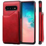For Galaxy S10 Shockproof Calf Texture Protective Case with Holder & Card Slots & Frame(Red)