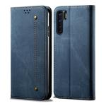 For OPPO A91 / F15 / Reno 3 Denim Texture Casual Style Horizontal Flip Leather Case with Holder & Card Slots & Wallet(Blue)
