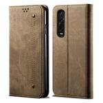For OPPO Find X2 Pro Denim Texture Casual Style Horizontal Flip Leather Case with Holder & Card Slots & Wallet(Khaki)