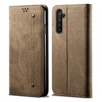 For OPPO Realme X50 Pro Denim Texture Casual Style Horizontal Flip Leather Case with Holder & Card Slots & Wallet(Khaki)